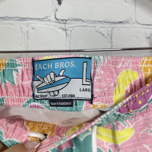 Beach Bros Surf Shop Shorts Mens Large Pink Tropical Swim Trunks Lined Brief - Picture 3 of 12